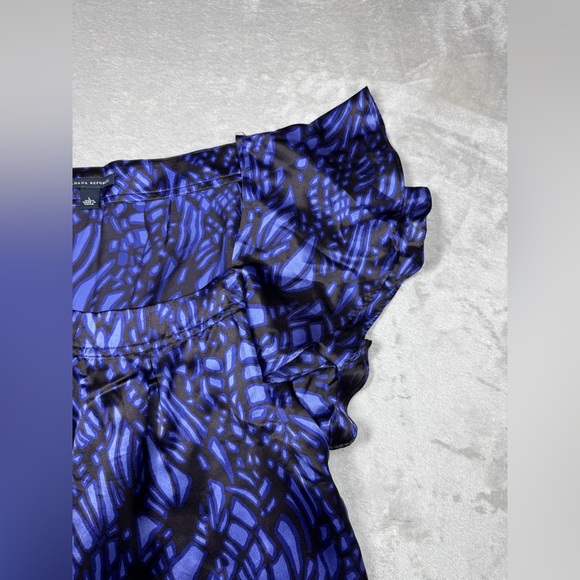 Banana Republic Y2K Vintage Babydoll 100% Silk Geometric Flutter Blouse Top L - Picture 5 of 14